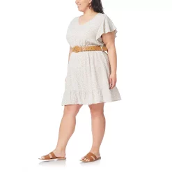 Juniors' Plus Size WallFlower Woven Flutter Sleeve Dress with Belt -Teens shop 5011803 ALT2