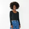 Juniors' SO® Long Sleeve Cropped Scoopneck Top -Teens shop 5023598 Black Luxe