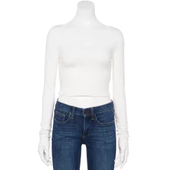 Juniors' SO® Long Sleeve Cropped Scoopneck Top -Teens shop 5023598 Modern White