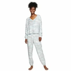 Juniors' SO® Boxy Long Sleeve Pajama Top & Pajama Pants Set -Teens shop 5044482 Blue Camo