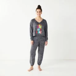 Juniors' SO® Boxy Long Sleeve Pajama Top & Pajama Pants Set -Teens shop 5044482 Gray Heather