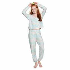 Juniors' SO® Boxy Long Sleeve Pajama Top & Pajama Pants Set -Teens shop 5044482 Multi Dye