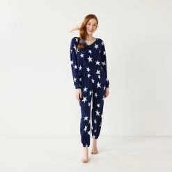 Juniors' SO® Boxy Long Sleeve Pajama Top & Pajama Pants Set -Teens shop 5044482 Navy Star