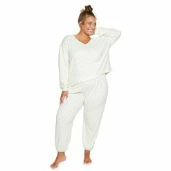 Juniors' Plus Size SO® Boxy Long Sleeve Pajama Top & Pajama Pants Set -Teens shop 5044483 Green Check