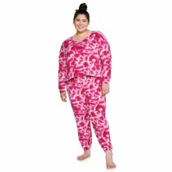Juniors' Plus Size SO® Boxy Long Sleeve Pajama Top & Pajama Pants Set -Teens shop 5044483 Pink Tie Dye