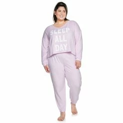 Juniors' Plus Size SO® Boxy Long Sleeve Pajama Top & Pajama Pants Set -Teens shop 5044483 Purple Sleep All Day