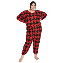 Juniors' Plus Size SO® Boxy Long Sleeve Pajama Top & Pajama Pants Set -Teens shop 5044483 Red Houndstooth