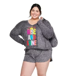 Juniors' Plus Size SO® Boxy Long Sleeve Pajama Top & Pajama Shorts Set -Teens shop 5044485 ALT2