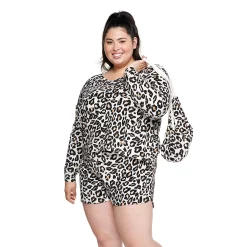 Juniors' Plus Size SO® Boxy Long Sleeve Pajama Top & Pajama Shorts Set -Teens shop 5044485 Leopard Animal