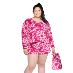 Juniors' Plus Size SO® Boxy Long Sleeve Pajama Top & Pajama Shorts Set -Teens shop 5044485 Pink Tie Dye