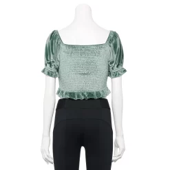 Juniors' Rewind Short Sleeve Shimmer Smocked Velvet Top -Teens shop 5160190 ALT