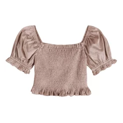 Juniors' Rewind Short Sleeve Shimmer Smocked Velvet Top -Teens shop 5160190 ALT5