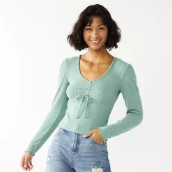 Juniors' SO® Cozy Cinch Front Top -Teens shop 5161899 Suede Green