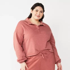 Juniors' Plus Size SO® Long Sleeve Fleece Polo -Teens shop 5212601 Shabby Mauve