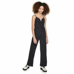 Juniors' Almost Famous Notch Neck Lurex Jumpsuit