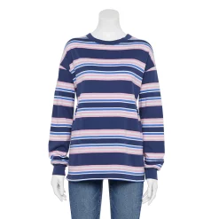 Juniors' SO® Long Sleeve Boyfriend Tee -Teens shop 5242670 Navy Pink Stripe
