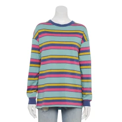 Juniors' SO® Long Sleeve Boyfriend Tee -Teens shop 5242670 Navy Teal Stripe