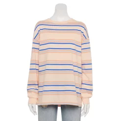 Juniors' SO® Long Sleeve Boyfriend Tee -Teens shop 5242670 Peach Stripe