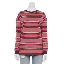 Juniors' SO® Long Sleeve Boyfriend Tee -Teens shop 5242670 Pink Stripe
