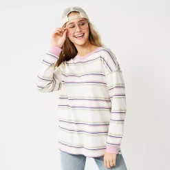 Juniors' SO® Long Sleeve Boyfriend Tee -Teens shop 5242670 White Pink Stripe