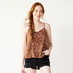 Juniors' SO® Lace Trim Cami -Teens shop 5245597 Brown Floral