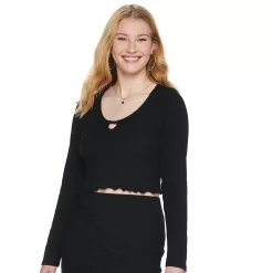 Juniors' Live To Be Spoiled Long Sleeve Knit Top with Cutout -Teens shop 5253979 Black