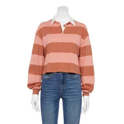 Juniors' SO® Cropped Polo Shirt -Teens shop 5254624 Dark Pink Stripe