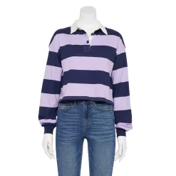 Juniors' SO® Cropped Polo Shirt -Teens shop 5254624 Navy Purple Stripe