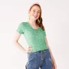 Juniors' SO® Lace Up Front Tee -Teens shop 5270174 Green Floral