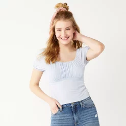Juniors' SO® Short Sleeve Ruched Front Top -Teens shop 5270856 Abigail Blue