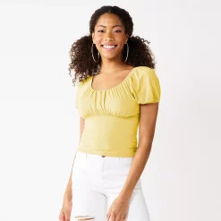 Juniors' SO® Short Sleeve Ruched Front Top -Teens shop 5270856 Soft Yellow