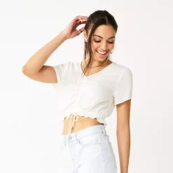 Juniors' SO® Short Sleeve Cinched Front Top -Teens shop 5273329 Coconut White