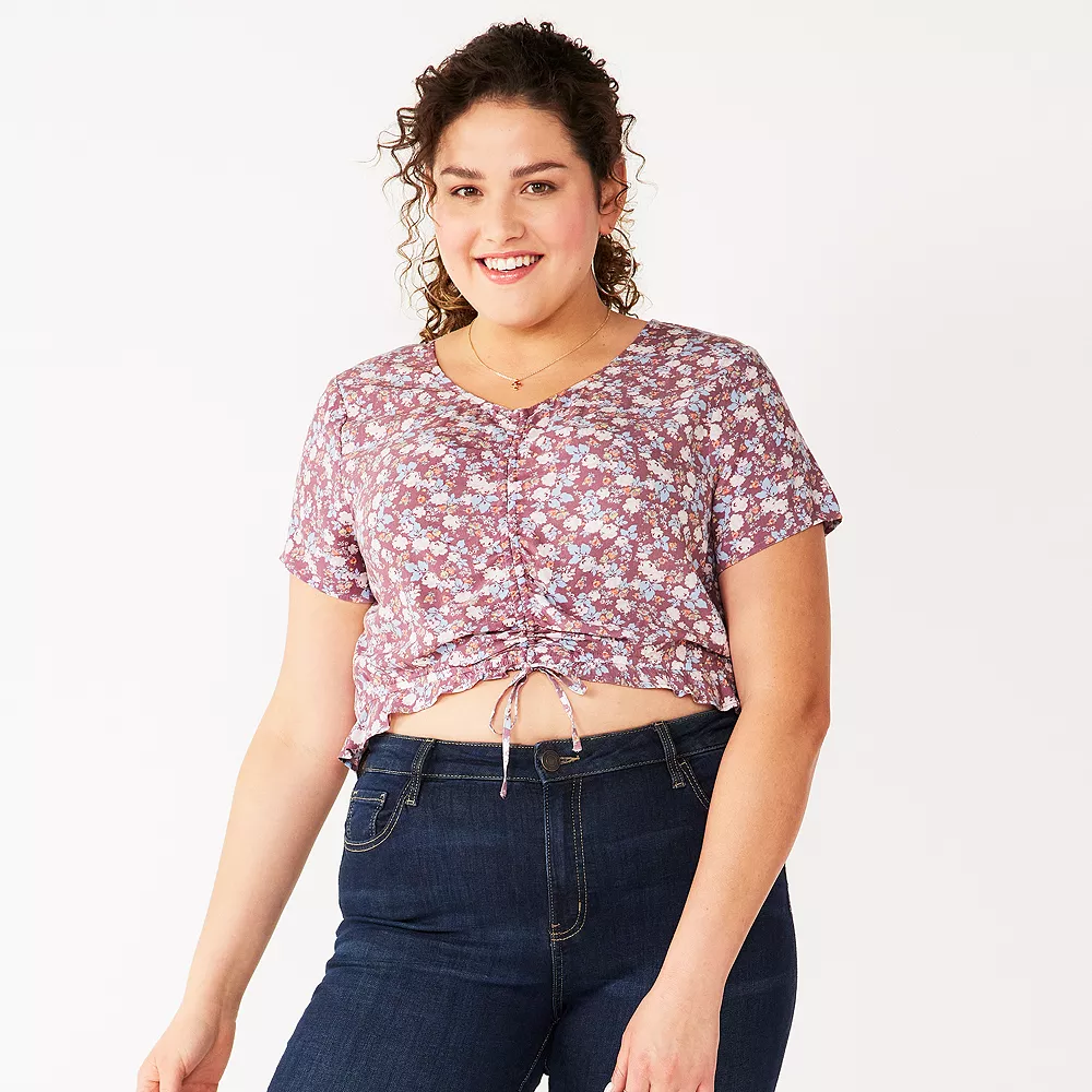Juniors' Plus Size SO® Short Sleeve Cinched Front Top 8 Juniors' Plus Size SO® Short Sleeve Cinched Front Top - Image 6