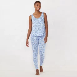 Women's LC Lauren Conrad Pajama Tank & Cuffed Pajama Pants Sleep Set 13 Women's LC Lauren Conrad Pajama Tank & Cuffed Pajama Pants Sleep Set -Teens shop 5287207 Blue Petals