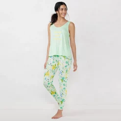 Women's LC Lauren Conrad Pajama Tank & Cuffed Pajama Pants Sleep Set 10 Women's LC Lauren Conrad Pajama Tank & Cuffed Pajama Pants Sleep Set -Teens shop 5287207 Green Abstract Garden