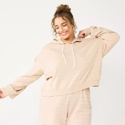 Juniors' Plus Size SO® Cropped Hoodie -Teens shop 5304659 Beige Stripe