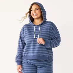 Juniors' Plus Size SO® Cropped Hoodie -Teens shop 5304659 Navy Stripe