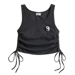 Juniors' Yin Yang Embroidered Side Cinch Ribbed Tank Top -Teens shop 5344903 ALT5