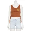 Juniors' Happy Sun Embroidered Side Cinch Ribbed Tank Top