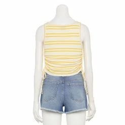 Juniors' Peanuts Snoopy and Woodstock Embroidered Side Cinch Ribbed Tank Top -Teens shop 5345065 ALT