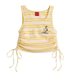 Juniors' Peanuts Snoopy and Woodstock Embroidered Side Cinch Ribbed Tank Top -Teens shop 5345065 ALT5