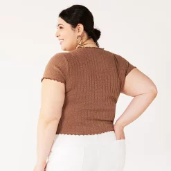 Juniors' Plus Size SO® Short Sleeve Button Front Top -Teens shop 5356574 ALT