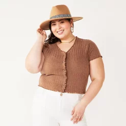 Juniors' Plus Size SO® Short Sleeve Button Front Top -Teens shop 5356574 Cocoa Smoothie