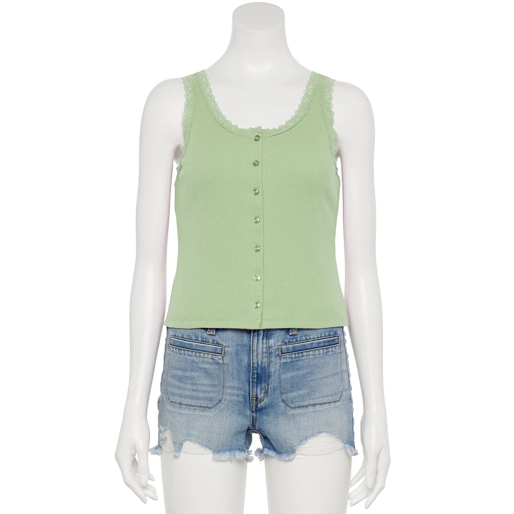 Juniors' SO® Lace Trim Button Front Tank Top 10 Juniors' SO® Lace Trim Button Front Tank Top - Image 8
