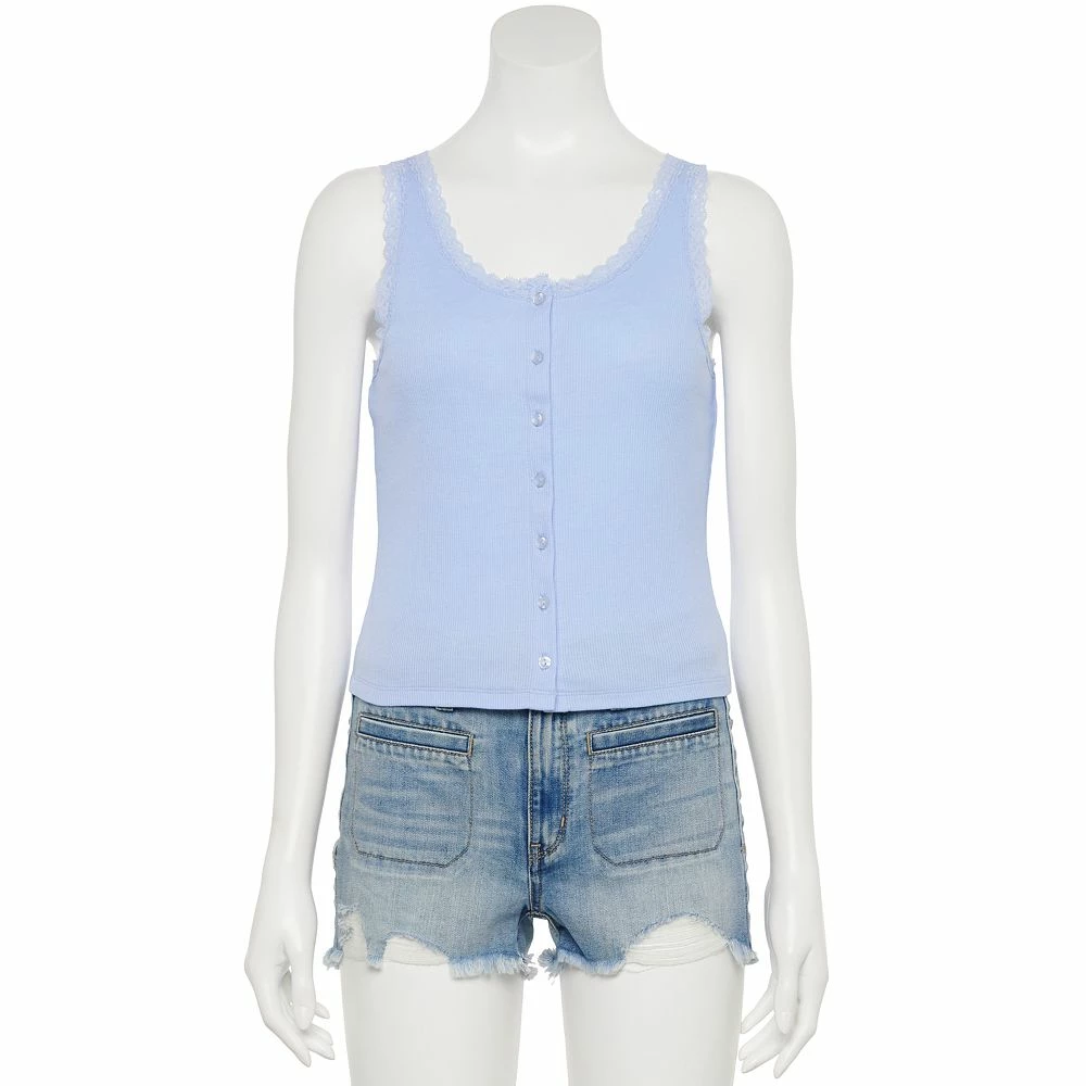 Juniors' SO® Lace Trim Button Front Tank Top 7 Juniors' SO® Lace Trim Button Front Tank Top - Image 5