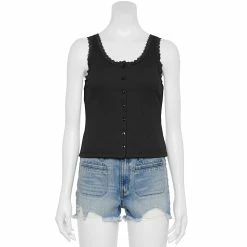 Juniors' SO® Lace Trim Button Front Tank Top 16 Juniors' SO® Lace Trim Button Front Tank Top -Teens shop 5473650 Black Luxe