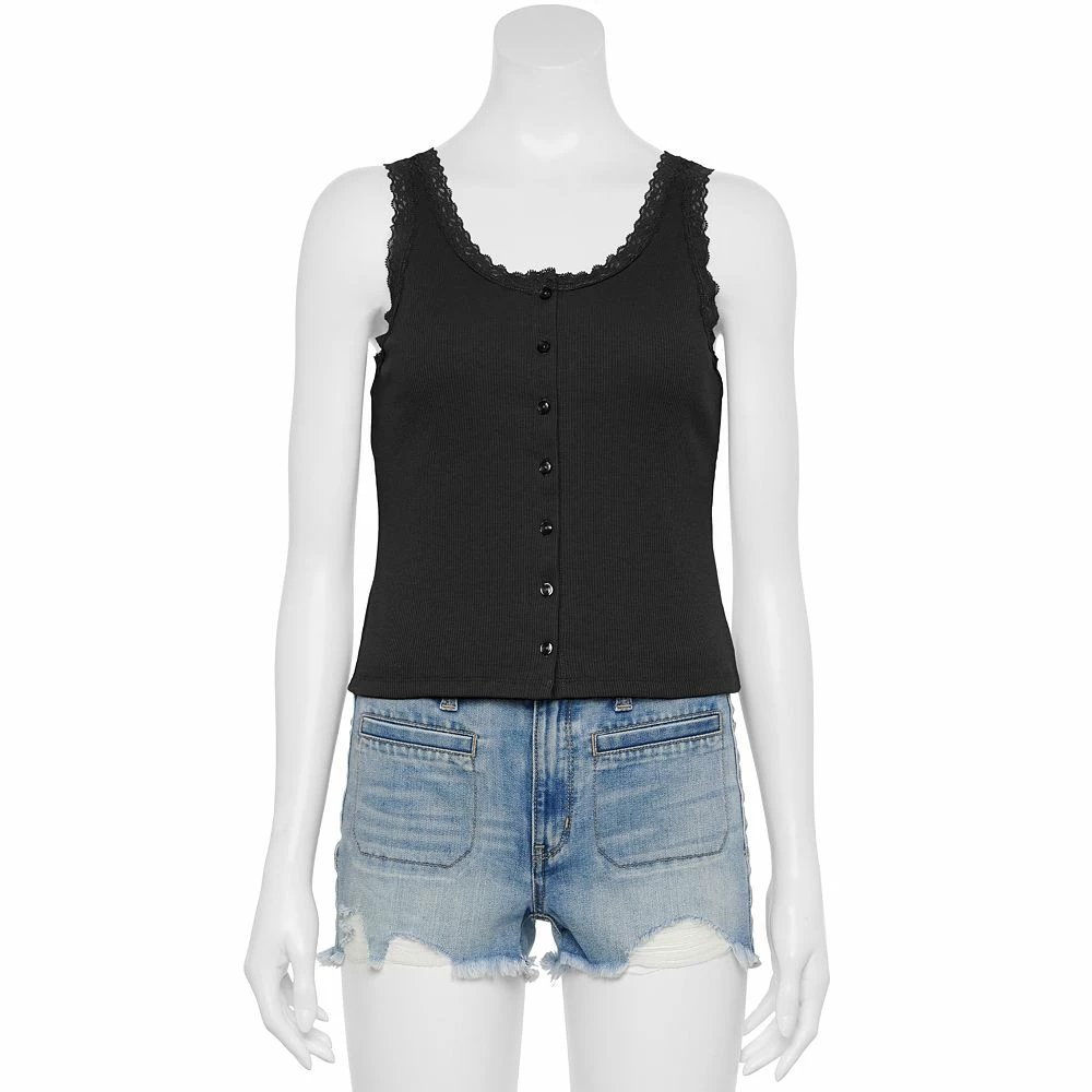 Juniors' SO® Lace Trim Button Front Tank Top 8 Juniors' SO® Lace Trim Button Front Tank Top - Image 6