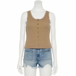 Juniors' SO® Lace Trim Button Front Tank Top 14 Juniors' SO® Lace Trim Button Front Tank Top -Teens shop 5473650 Copper Walnut