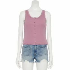 Juniors' SO® Lace Trim Button Front Tank Top 17 Juniors' SO® Lace Trim Button Front Tank Top -Teens shop 5473650 Evelyn Purple