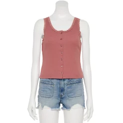 Juniors' SO® Lace Trim Button Front Tank Top 13 Juniors' SO® Lace Trim Button Front Tank Top -Teens shop 5473650 Shabby Mauve